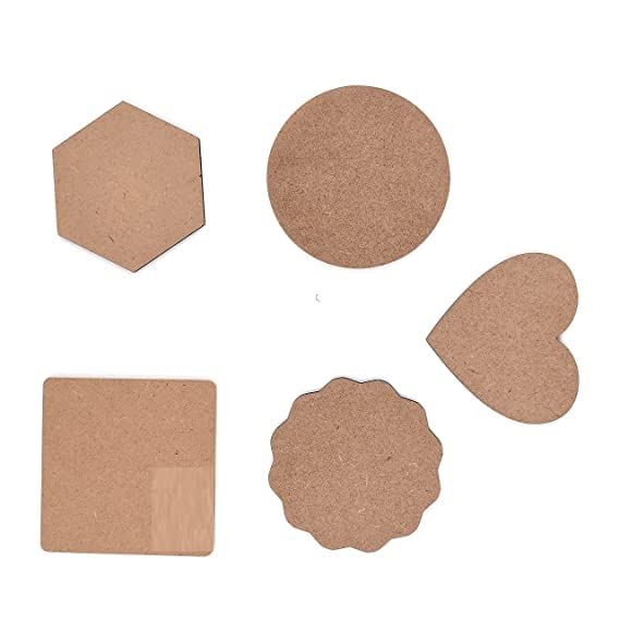 Alvika - Diy Coasters - Mdf Plain Wooden Coasters In Mixed Shapes - Cutouts For Painting, Wooden Craft Board For Resin Art & Flu